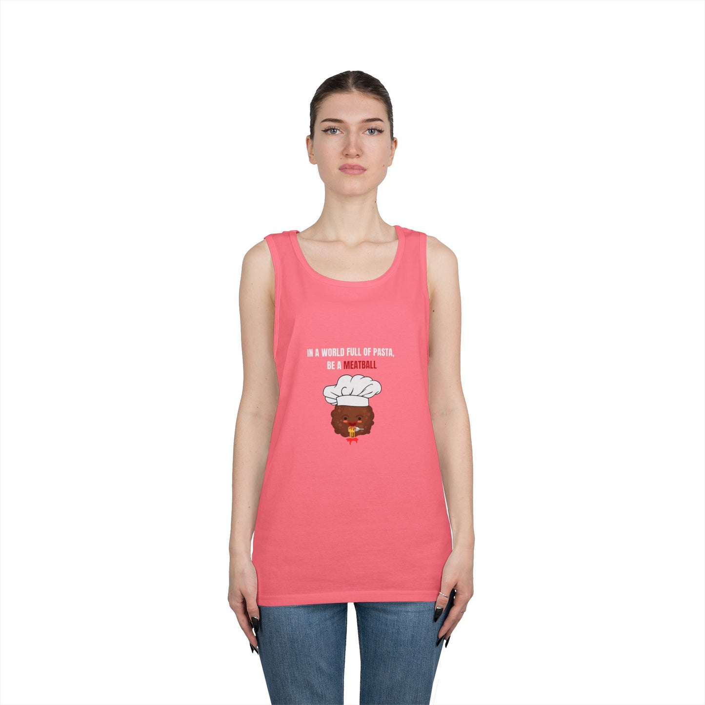 IN A WORLD FULL OF PASTA, BE A MEATBALL β Funny Unisex Tank Top | Heavy Cotton Gym & Summer Gift Tee